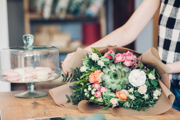 Colorful bouquet of summer flowers, closeup shot