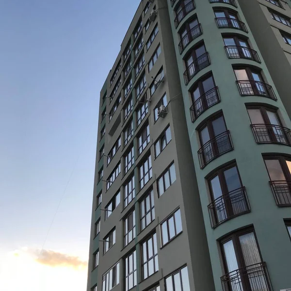 Modern Apartment Buildings Sunny Day Blue Sky Facade Modern Apartment — Stock Photo, Image