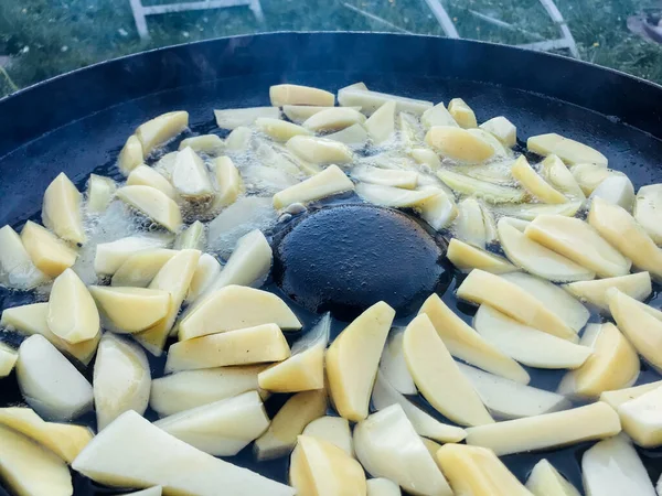 Schuss Bratkartoffeln Der Pfanne Tag — Stockfoto