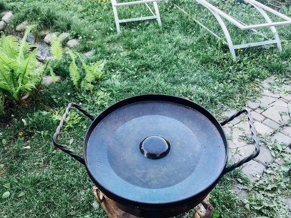 Fechar Panela Churrasco Com Óleo Tiro Livre — Fotografia de Stock