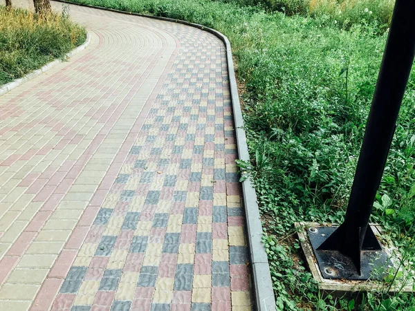 Caminho Pedra Jardim Com Plantas Verdes Calçada Tijolo Durante Dia — Fotografia de Stock