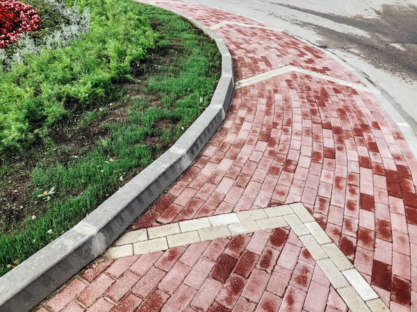 Caminho Pedra Jardim Com Plantas Verdes Calçada Tijolo Durante Dia — Fotografia de Stock