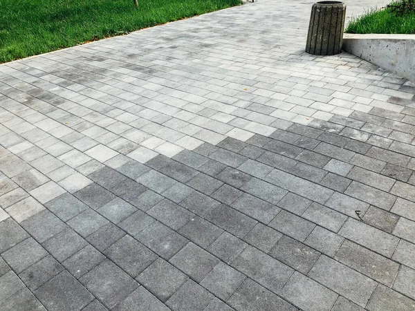 Gündüz vakti şehir parkında yürüyüş yolu taşları 