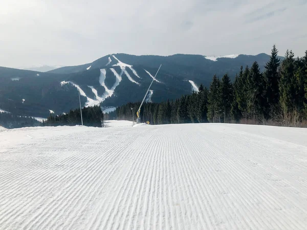 Perfectly Groomed Empty Ski Run Daytime — 스톡 사진