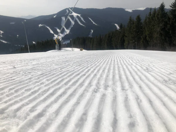 Pista Sci Vuota Perfettamente Preparata Durante Giorno — Foto Stock