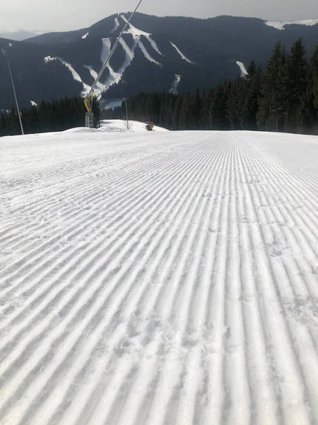 Perfectly Groomed Empty Ski Run Daytime — 스톡 사진