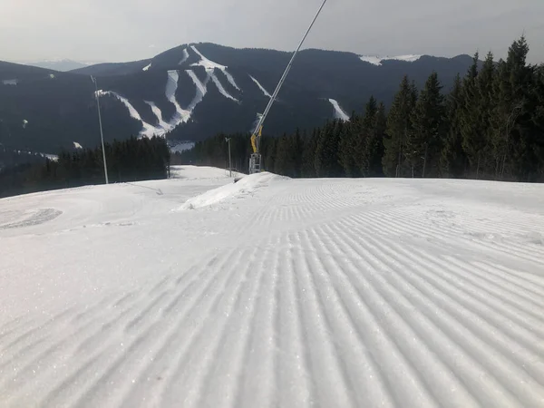 Perfectly Groomed Empty Ski Run Daytime — 스톡 사진