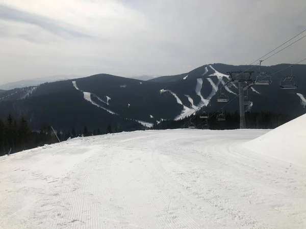 Parfaitement Entretenu Piste Ski Vide Journée — Photo