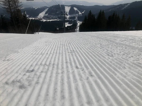 Perfectly Groomed Empty Ski Run Daytime — 스톡 사진