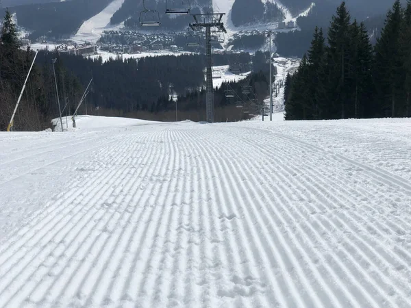 Perfectly Groomed Empty Ski Run Daytime — 스톡 사진