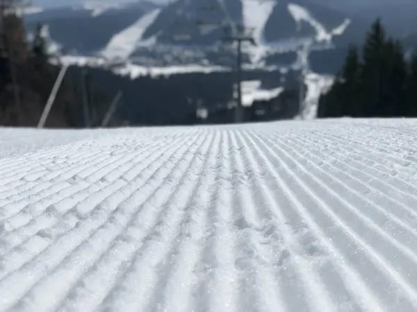 Perfectly Groomed Empty Ski Run Daytime — Stock Photo, Image