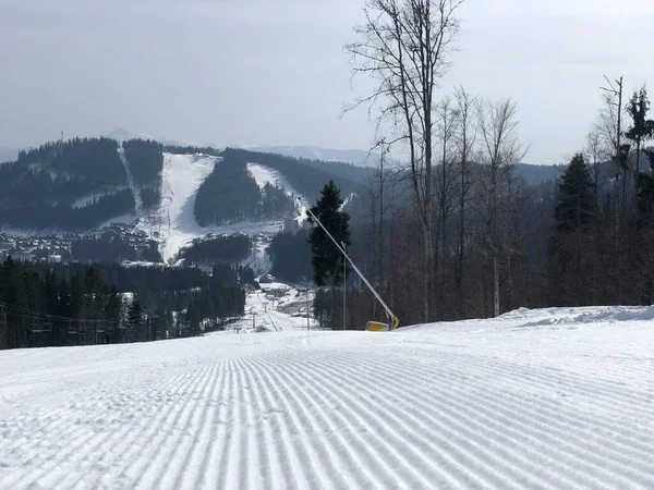 Perfectly Groomed Empty Ski Run Daytime — 스톡 사진