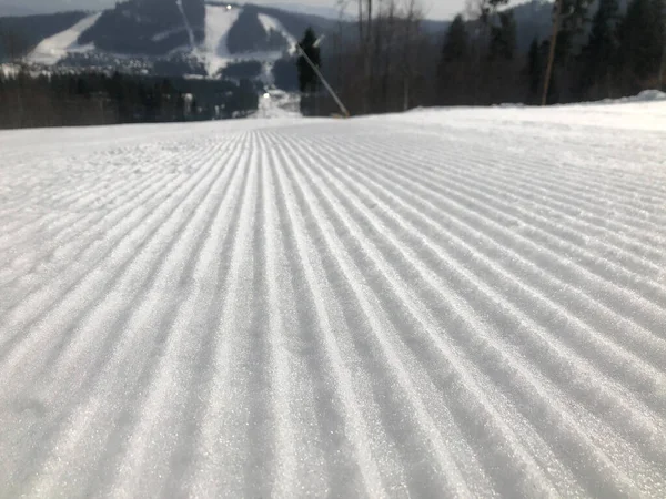 Perfectly Groomed Empty Ski Run Daytime — 스톡 사진