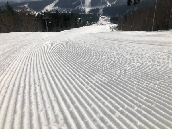 Perfectly Groomed Empty Ski Run Daytime — 스톡 사진