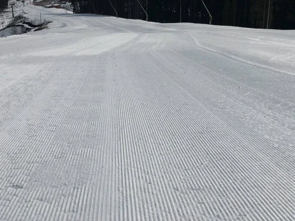 Perfectly Groomed Empty Ski Run Daytime — Stock Photo, Image