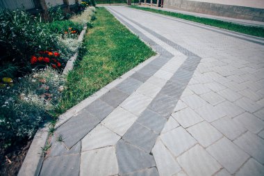 Gündüzleri şık bahçede çeşitli renklerde birbirine yakın köşeler.