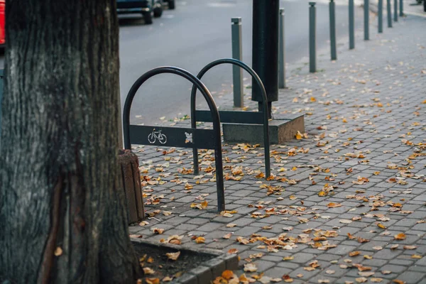 Parktaki yürüyüş yolunda demir kazıklı taşlar. 
