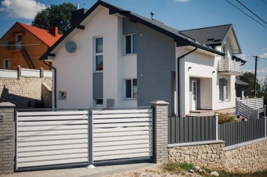 Exterior of modern house on rural street
