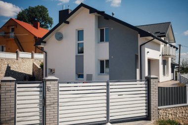 Exterior of modern house on rural street