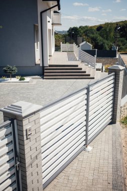 Exterior of modern house on rural street