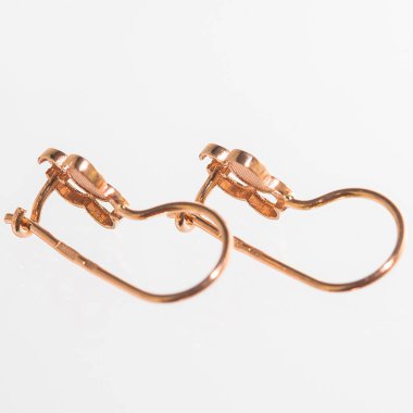 Beyaz arka planda izole edilmiş bir çift altın küpe.