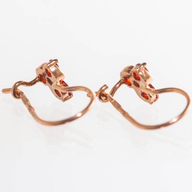 Beyaz arka planda izole edilmiş bir çift altın küpe.