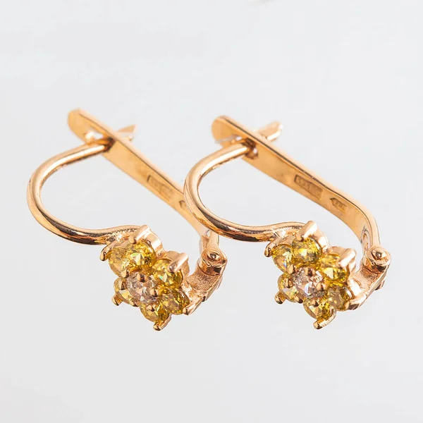 Pair Golden Earrings Isolated White Background — Stock Photo, Image