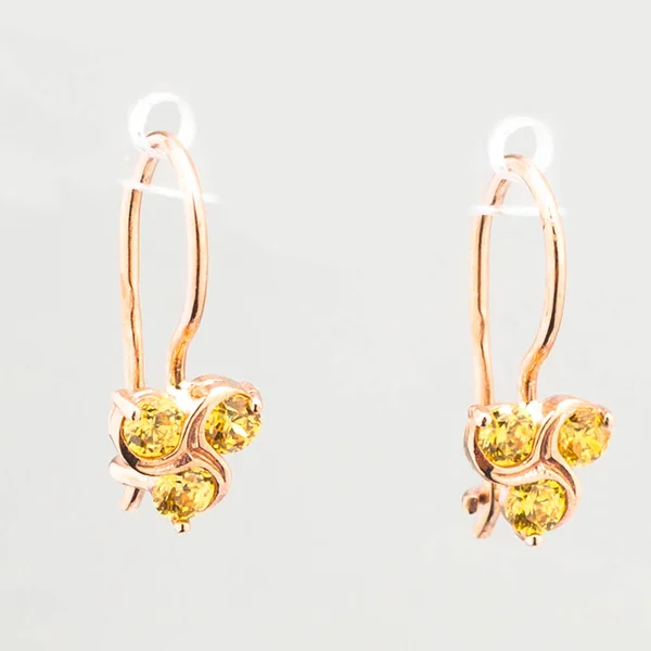 Paar Goldene Ohrringe Isoliert Auf Dem Weißen Hintergrund — Stockfoto