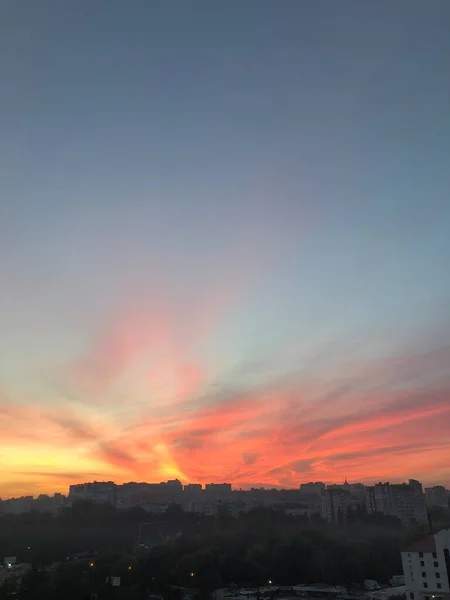 Blick Auf Die Stadt Des Sonnenuntergangs Stockbild