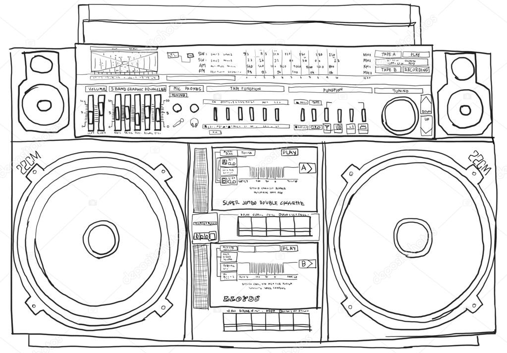 Old school boombox art Boombox stereo old school line art — Stock Photo © gmm2000 43658283