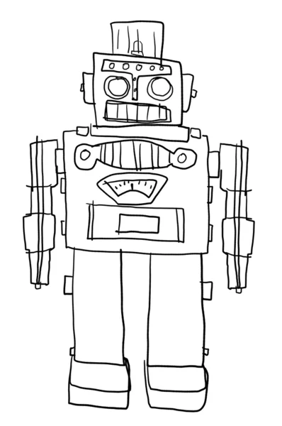 复古机器人玩具儿童绘画风格线条艺术 — 图库照片