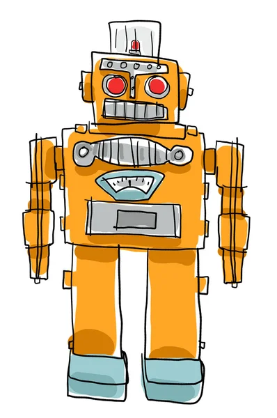 复古机器人玩具儿童绘画风格 — 图库照片