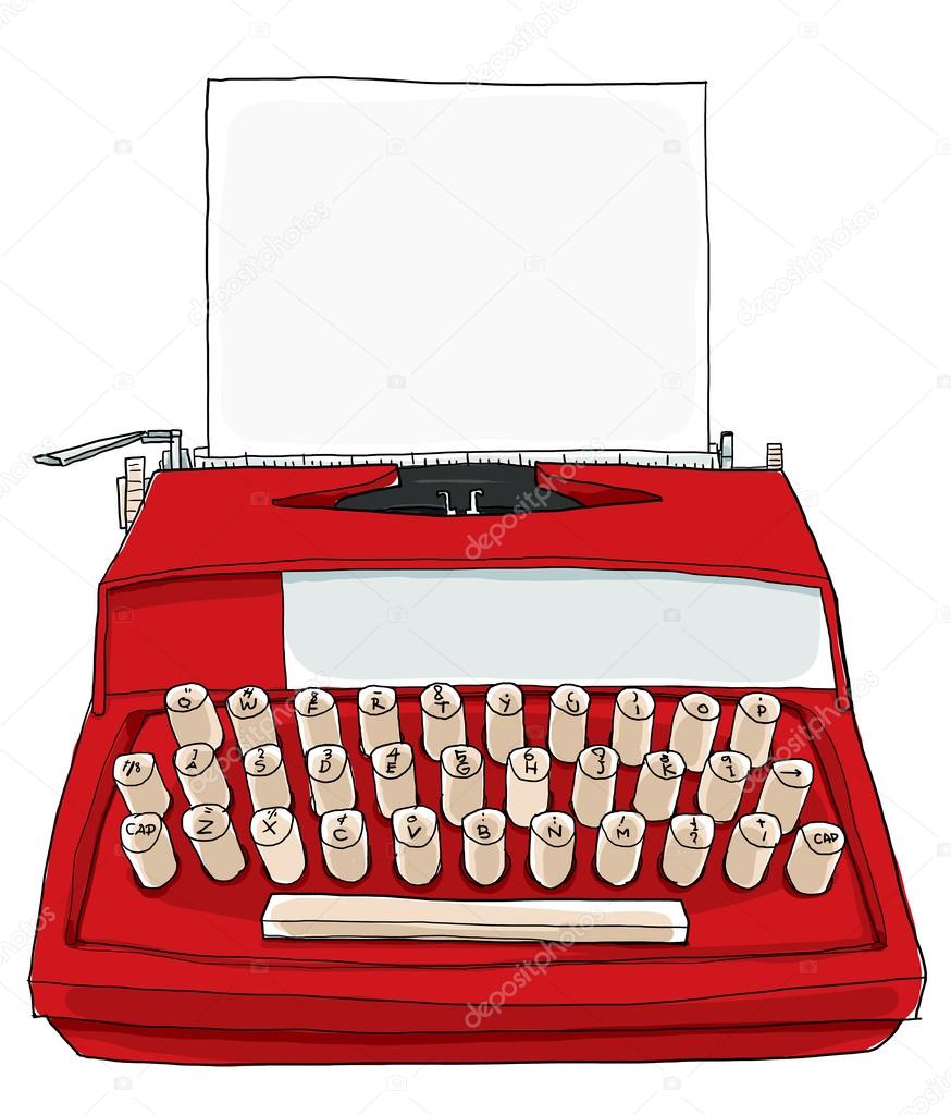 Red Vintage Typewriter Industrial Kids Portable with paper Stock Photo by  ©gmm2000 49845629