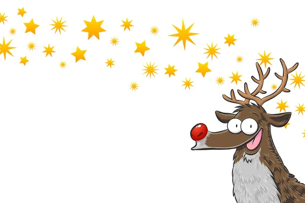 Rudolph cartão postal rena, carta branca Estrelas horizontais —  Vetores de Stock