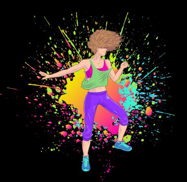 fitness Zumba sarışın, siyah arka plan dans kızı