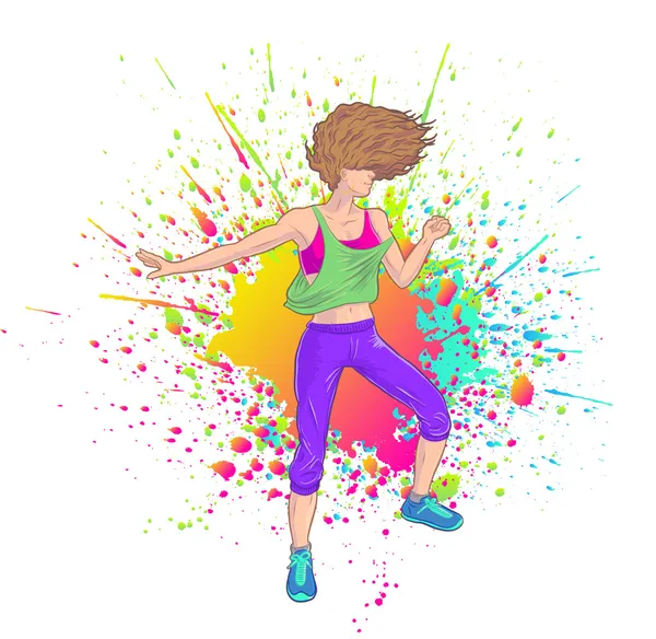 Chica Fitness bailando Zumba o haciendo fiesta — Vector de stock