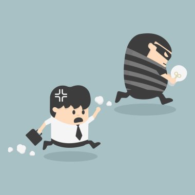 Thief stealing bulb from another Businessman clipart