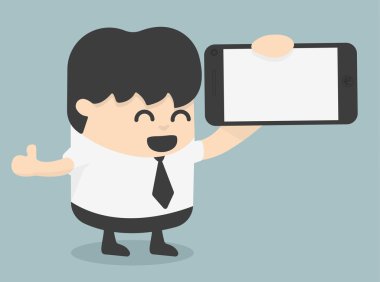 başparmak ile boş akıllı telefon ekran gösterilen işadamı