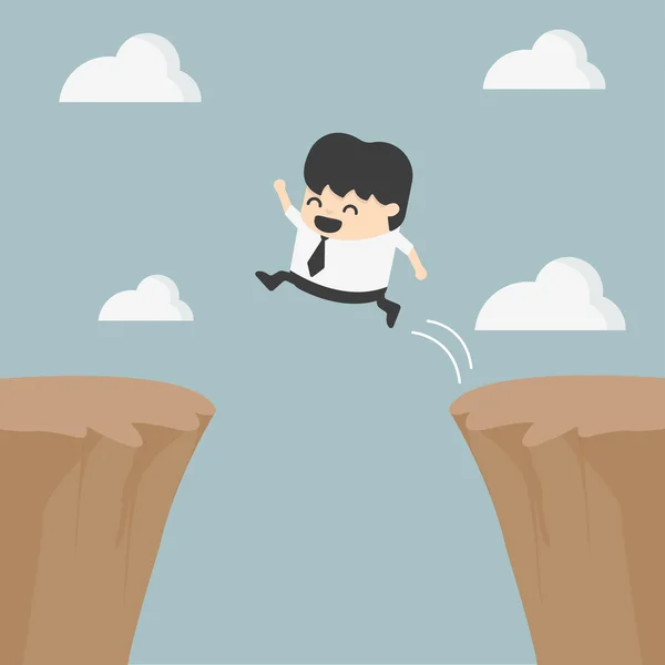 Businessman jumping over the cliff — Stock Vector