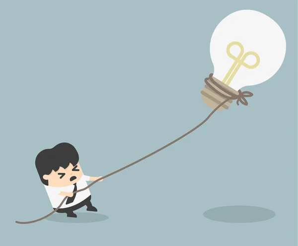 Homme d'affaires tirant ampoule avec corde — Image vectorielle