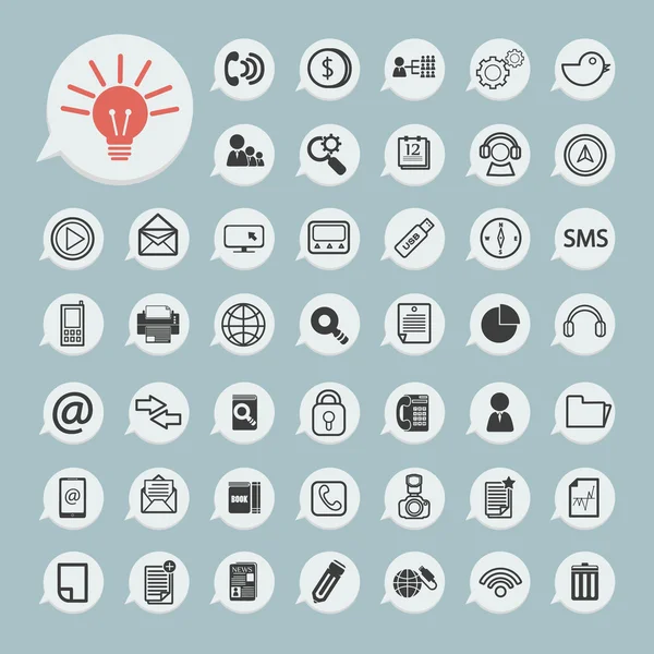 Icone della comunicazione e icona della tecnologia su carta blu — Vettoriale Stock