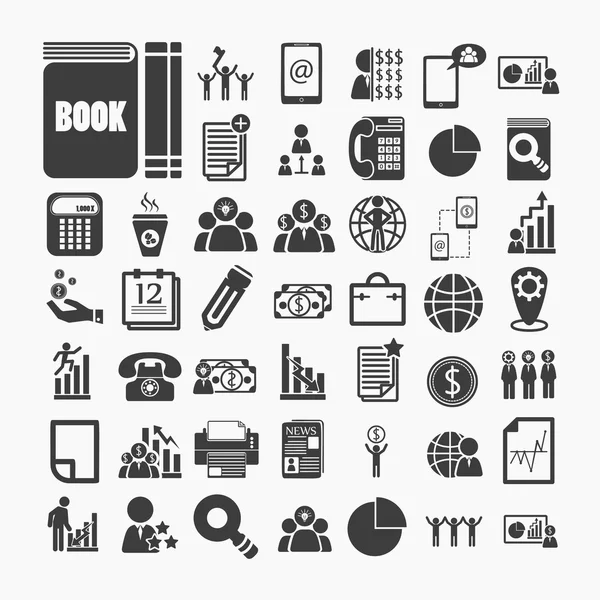 Iconos de negocios e iconos de finanzas en el Libro Blanco. Ilustración — Vector de stock