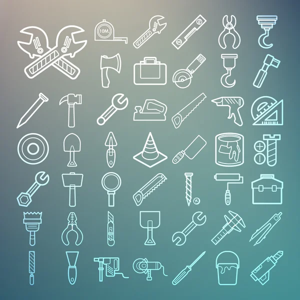 Conjunto de iconos de herramientas y equipos sobre fondo Retina — Archivo Imágenes Vectoriales