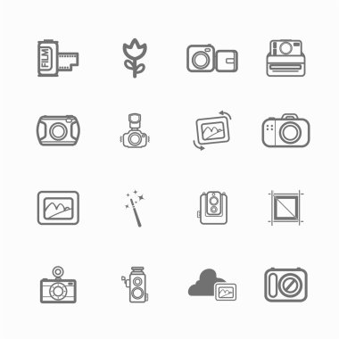 Mono kamera simgeler ve menü kamera simgeler beyaz kağıt üzerinde küme 1