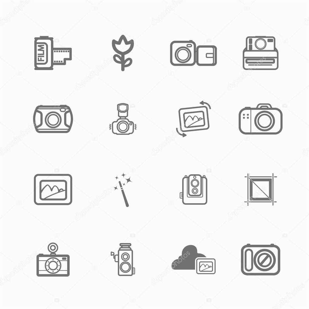 mono Camera icons and menu Camera icons  on  White paper set 1