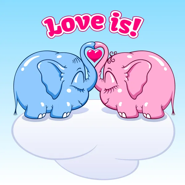 Baby elephant in love on the cloud — Stock Vector