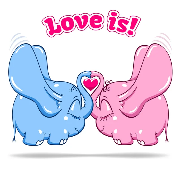 Winged baby elephant in love on white — Stock Vector