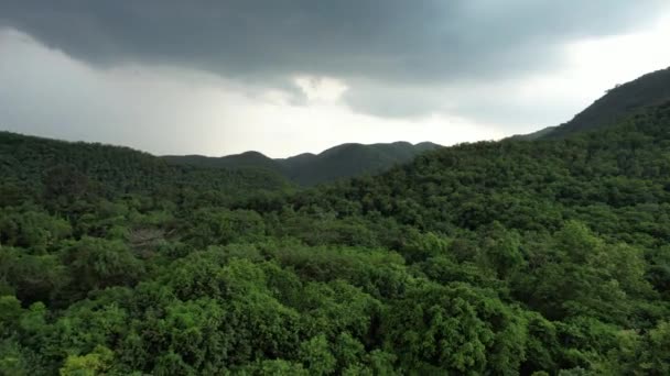 View Drone Mountain Waterfall Rainy Day Big Strom — Stock Video