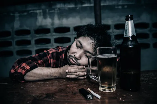 Asian Man Drink Vodka Alone Home Night Time Thailand People — Stock Photo, Image