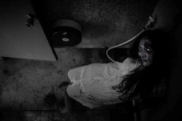 Портрет Азиатки Макияжем Призрака Сцена Ужаса Концепция Хэллоуина — стоковое фото